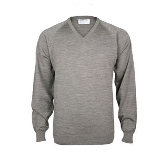 Extrafine Merino Classic Fit Vee - Natural Mix / Suede