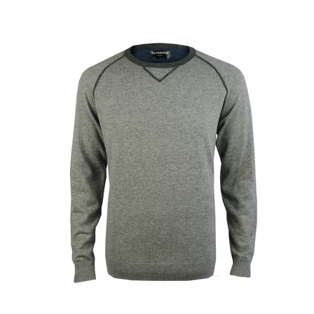 Crew Contrast Stitch Pullover - Tailored Fit.  Grey Marl/Graphite