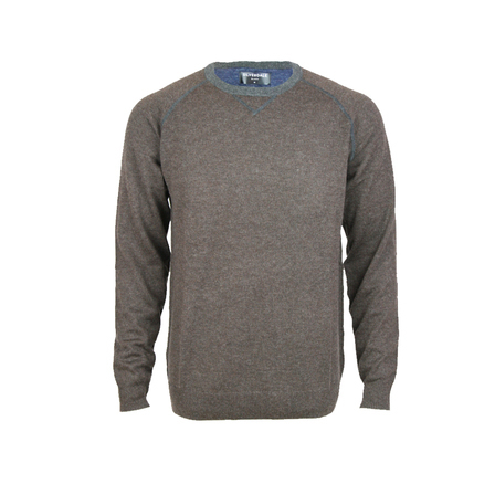 Crew Contrast Stitch Pullover - Tailored Fit.  Chocolate/Graphite